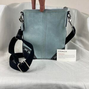 Coach Dempsey Blue Suede Messenger Shoulder Crossbody Bag